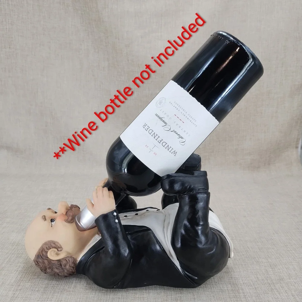 English Butler Into the Sauce Wine Bottle Holder Sculpture --Wine Not Included